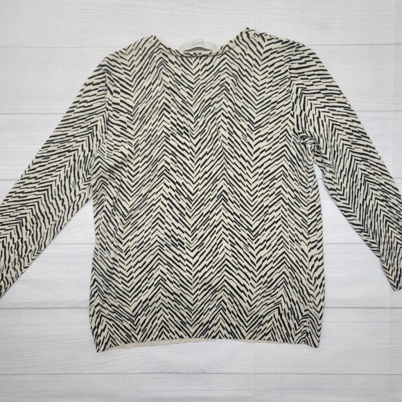 LOFT Ivory And Black Geometric Stripe Button Front Cardigan Size Small - Picture 8 of 8